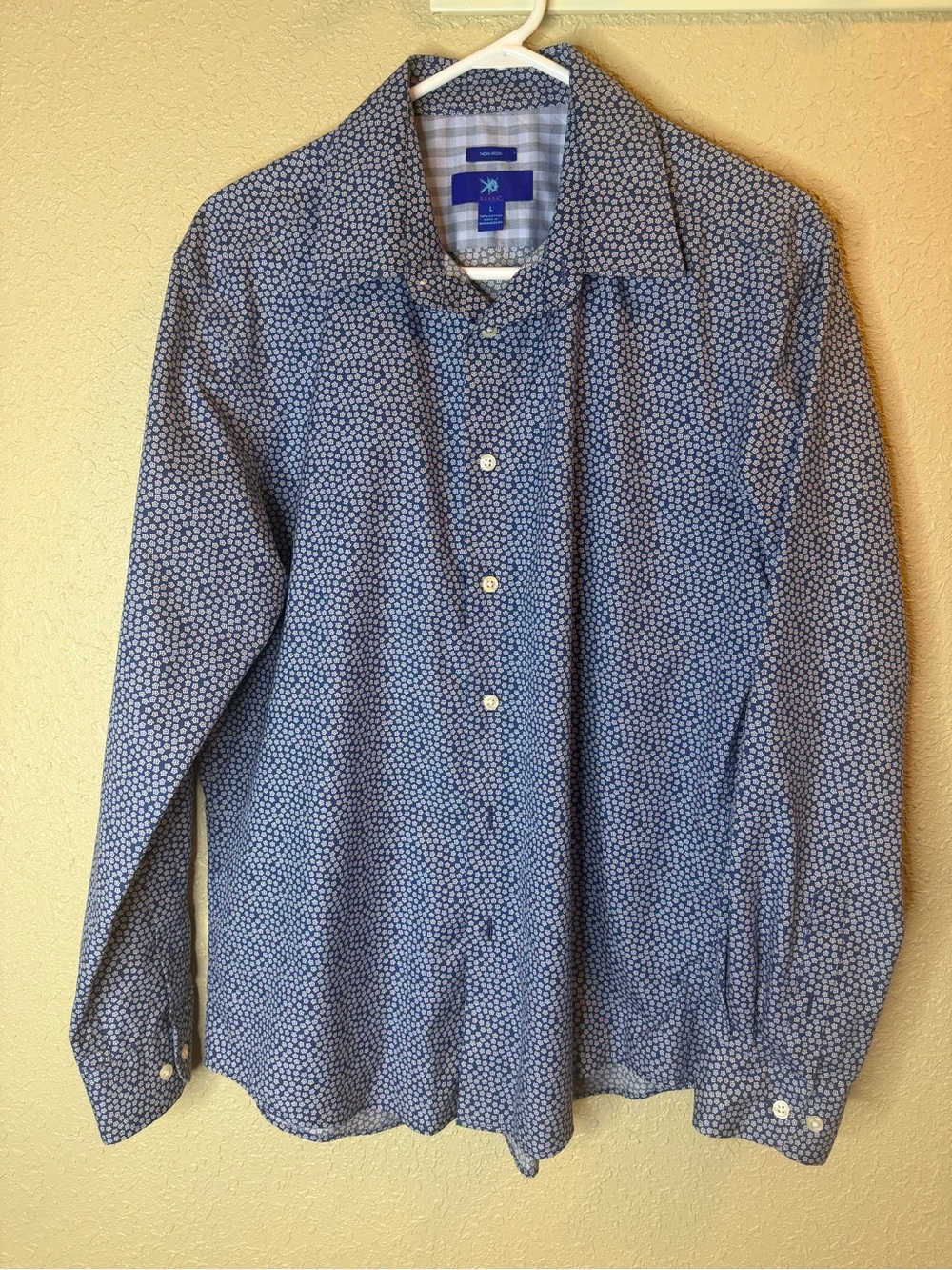 Egara Navy Micro-Pattern Dress Shirt
